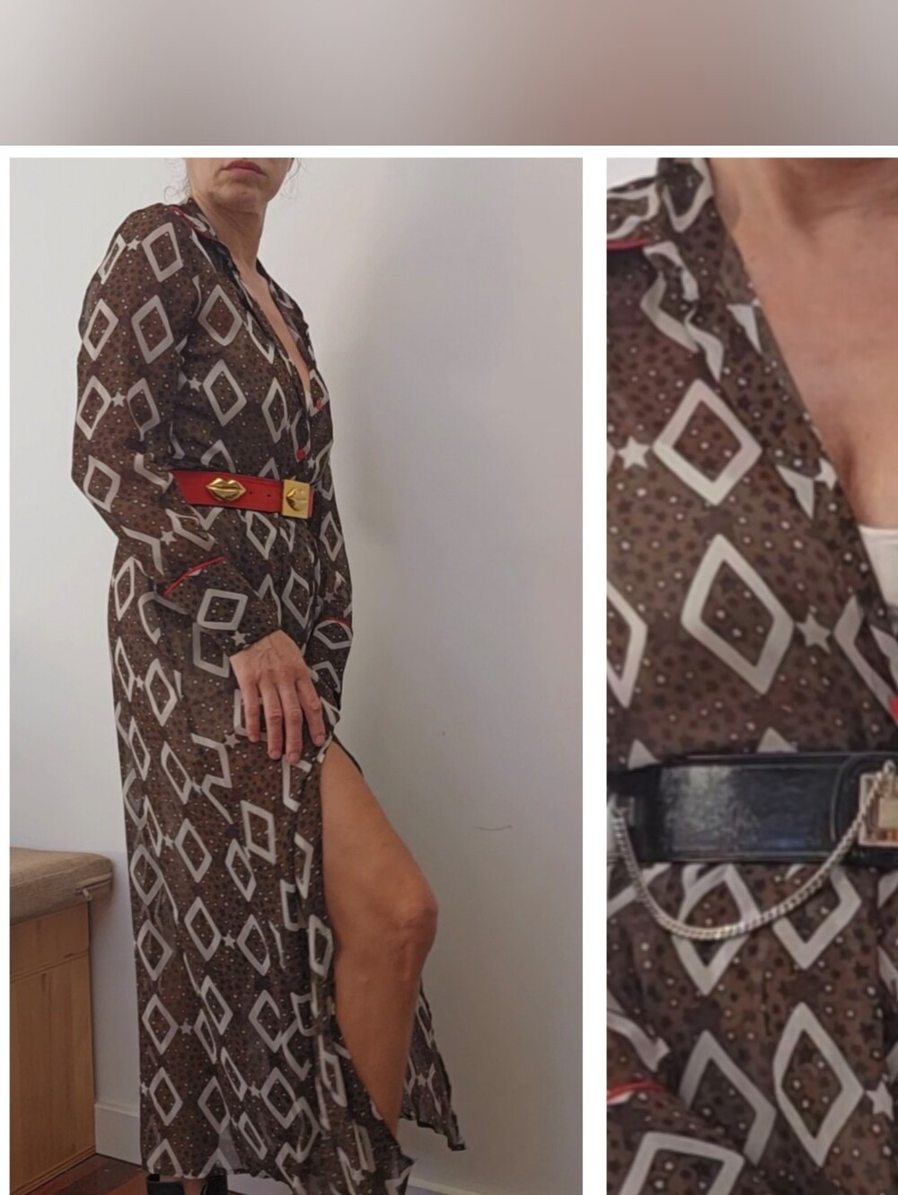 Cristina Gavioli ITALY Iconic Cocoa Brown Western Star Print Dress Or Duster S - Picture 7 of 11